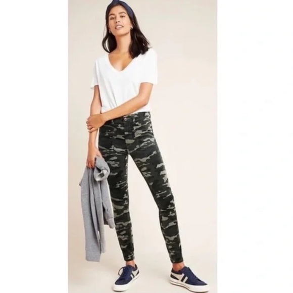 Anthropology Pilcro and The Letterpress High Rise Skinny Corduroy Green Camo 27 - Picture 1 of 13